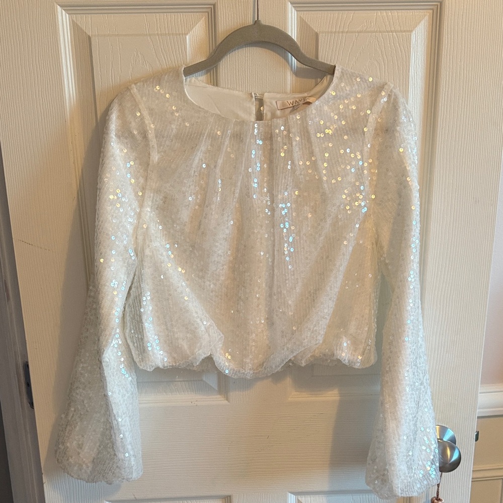 Wayf White Sequin Blouse